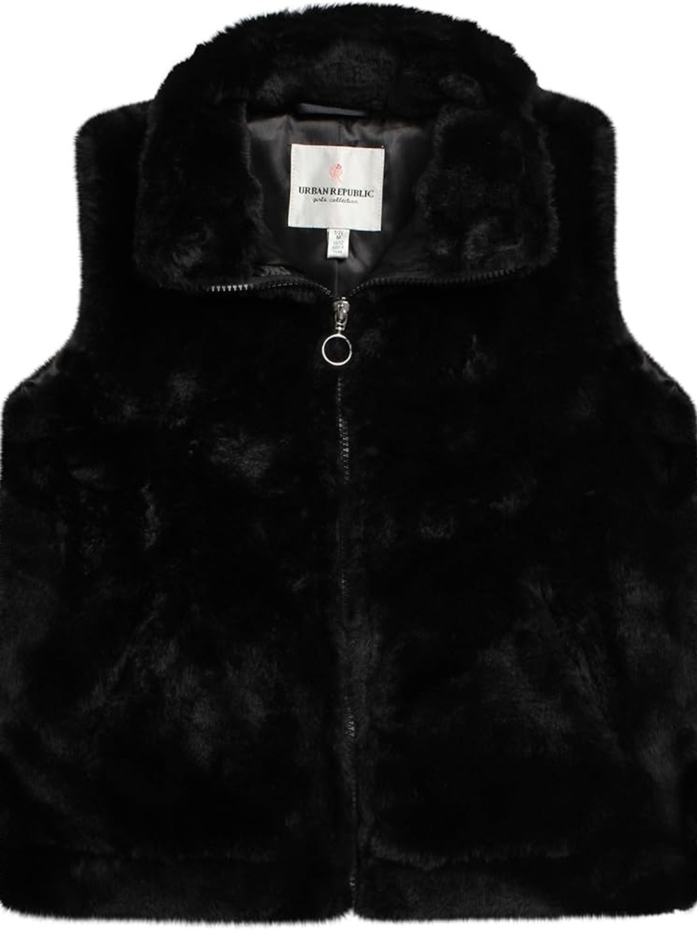 Urban Republic Black Faux Fur Zip Vest with Satin Lining